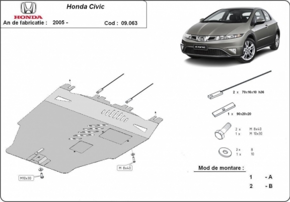 Cache sous moteur et de la boîte de vitesse Honda Civic (hayon)