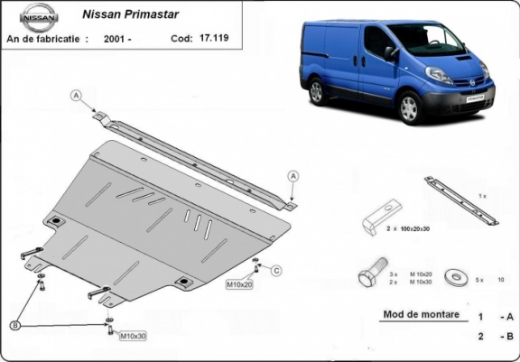 Cache sous moteur et de la boîte de vitesse Nissan Primastar