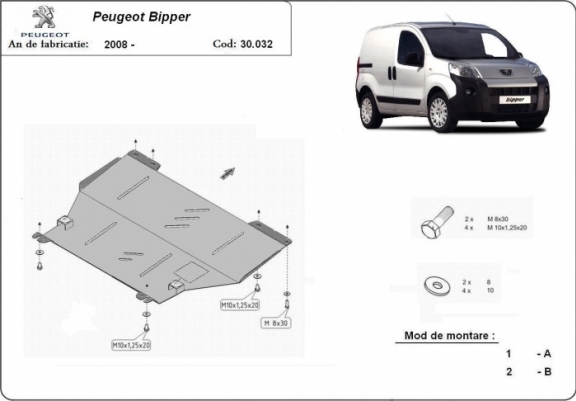 Cache sous moteur et de la boîte de vitesse Peugeot Bipper