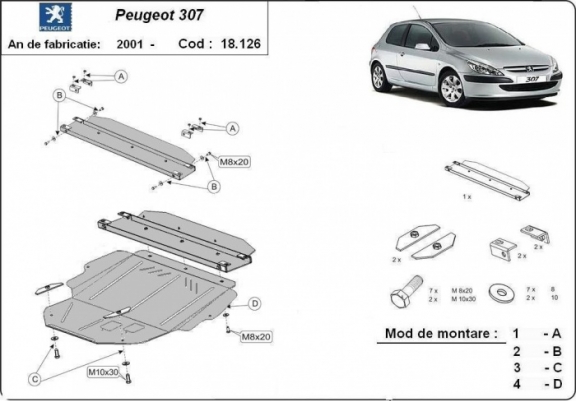 Cache sous moteur et de la boîte de vitesse Peugeot 307