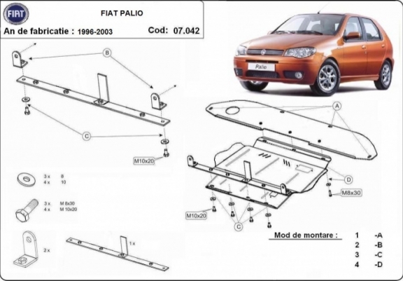 Cache sous moteur et de la boîte de vitesse Fiat Palio