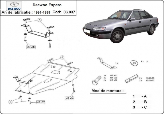 Cache sous moteur et de la boîte de vitesse Daewoo Espero