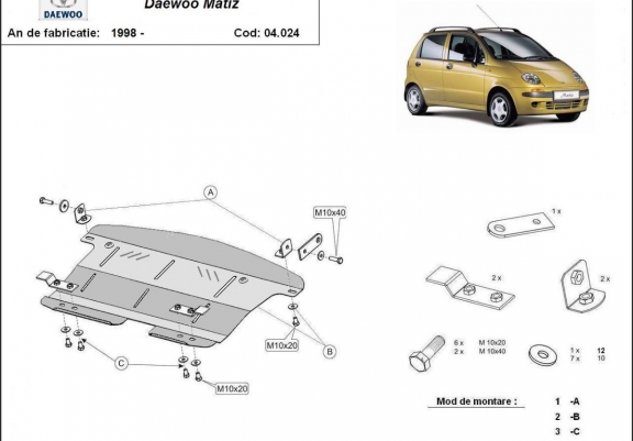 Cache sous moteur et de la boîte de vitesse Daewoo Matiz