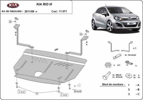 Cache sous moteur et de la boîte de vitesse Kia Rio 3