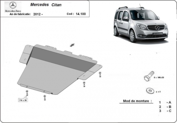 Cache sous moteur et de la boîte de vitesse Mercedes Citan W415
