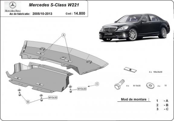 Cache sous moteur et de la boîte de vitesse Mercedes S-Classe W221 - 4x2