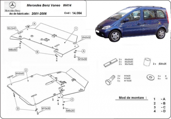 Cache sous moteur et de la boîte de vitesse Mercedes Vaneo W414