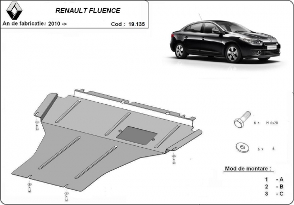 Cache sous moteur et de la boîte de vitesse Renault Fluence