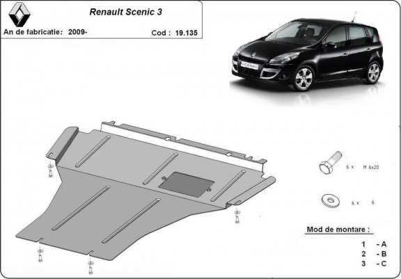 Cache sous moteur et de la boîte de vitesse Renault Scenic 3