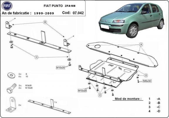 Cache sous moteur et de la boîte de vitesse Fiat Punto
