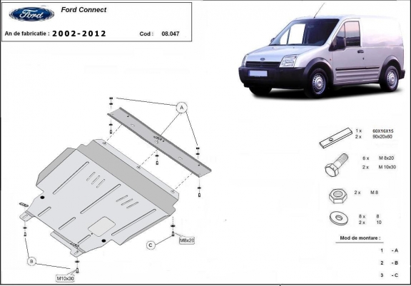 Cache sous moteur et de la boîte de vitesse Ford Transit Connect