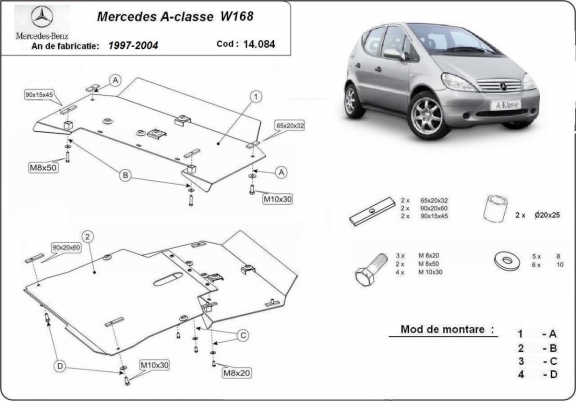 Cache sous moteur et de la boîte de vitesse Mercedes A-Classe W168