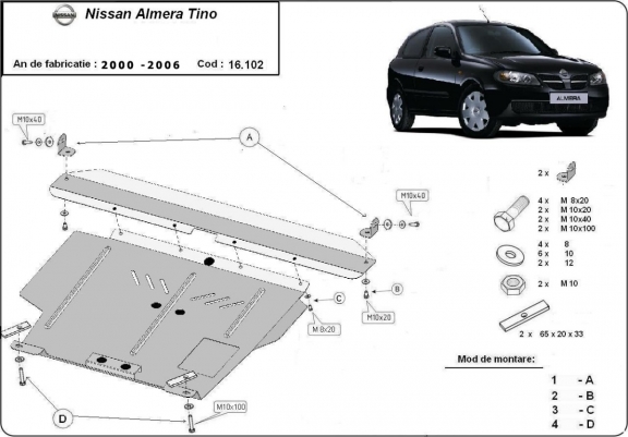 Cache sous moteur et de la boîte de vitesse Nissan Almera Tino