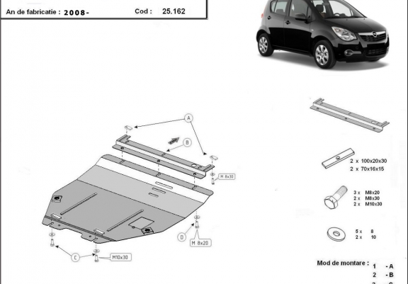 Cache sous moteur et de la boîte de vitesse Opel Agila (H08)