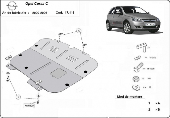 Cache sous moteur et de la boîte de vitesse Opel Corsa C