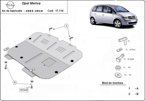 Cache sous moteur et de la boîte de vitesse Opel Meriva A 