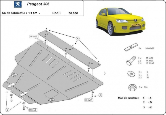 Cache sous moteur et de la boîte de vitesse Peugeot 306