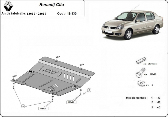 Cache sous moteur et de la boîte de vitesse Renault Clio 2