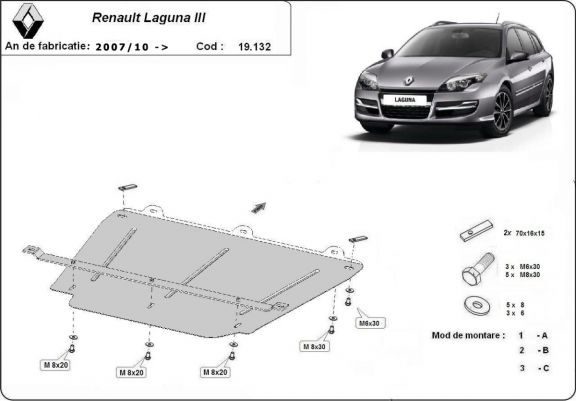 Cache sous moteur et de la boîte de vitesse Renault Laguna 3