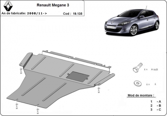 Cache sous moteur et de la boîte de vitesse Renault Megane 3