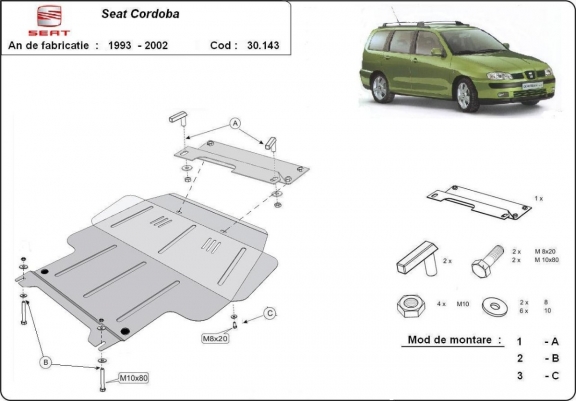 Cache sous moteur et de la boîte de vitesse Seat Cordoba