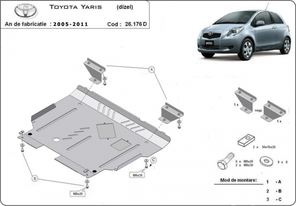 Cache sous moteur et de la boîte de vitesse Toyota Yaris Diesel