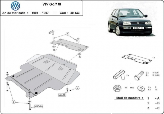 Cache sous moteur et de la boîte de vitesse VW Golf 3