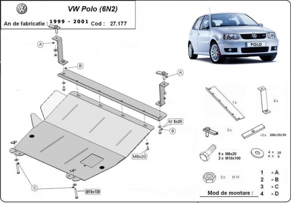 Cache sous moteur et de la boîte de vitesse VW Polo 6n2