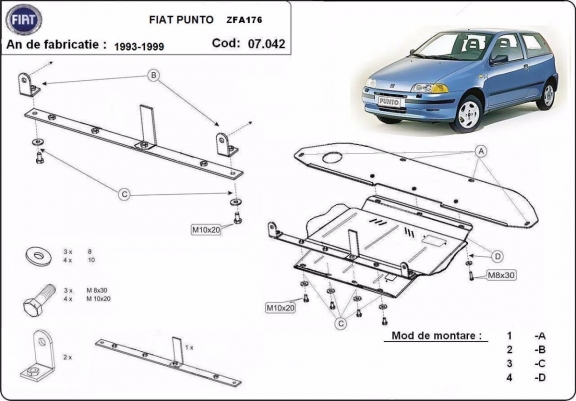 Cache sous moteur et de la boîte de vitesse Fiat Punto