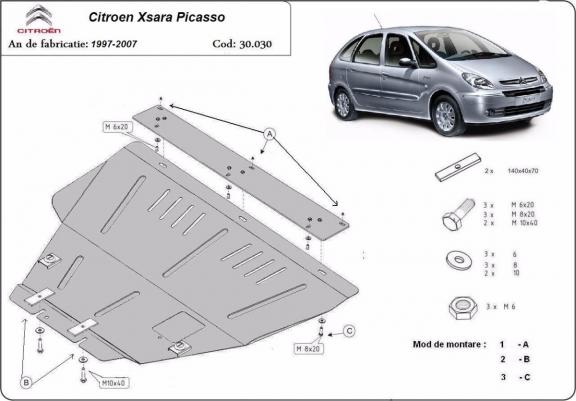 Cache sous moteur et de la boîte de vitesse Citroen Xsara Picasso
