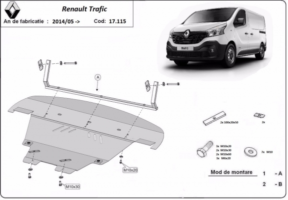 Cache sous moteur et de la boîte de vitesse Renault Trafic 3 
