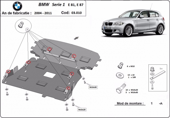 Cache sous moteur et de la boîte de vitesse BMW Seria 1 E81/E87/E82