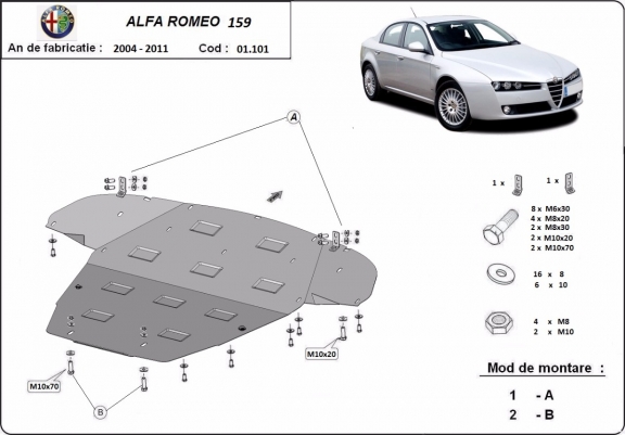 Cache sous moteur et de la boîte de vitesse Alfa Romeo 159