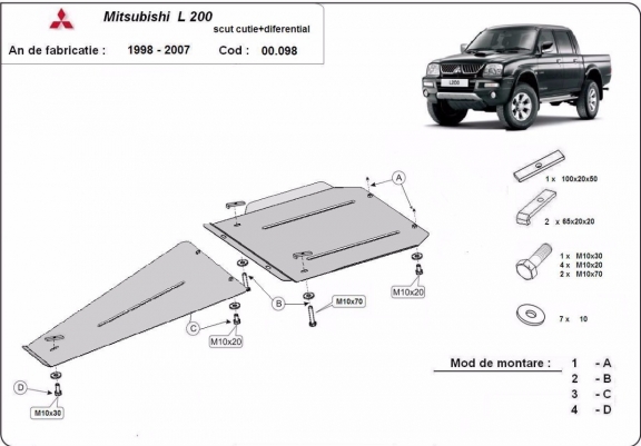 Cache de protection de la boîte de vitesse et de la différentiel Mitsubishi L 200 