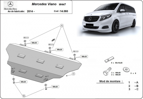 Cache sous moteur et de la boîte de vitesse Mercedes Viano W447 4x2, 1.6 D