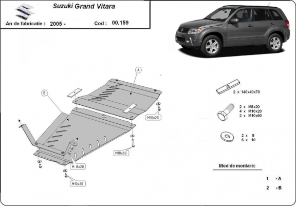 Cache de protection de la boîte de vitesse et de transfert Suzuki Grand Vitara 2