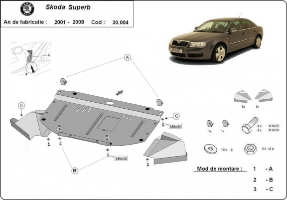 Cache sous moteur et de la radiateur Skoda Superb- 1,8 1,9 2,0 TDI