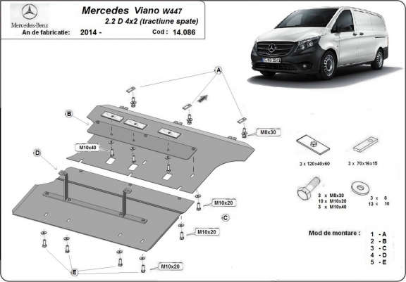 Cache sous moteur et de la boîte de vitesse Mercedes Viano W447 2.2 D, 4x2 