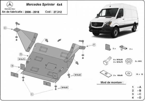 Cache sous moteur et de la boîte de vitesse Mercedes Sprinter 906 4x4