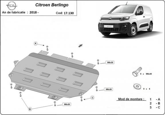 Cache sous moteur et de la boîte de vitesse Citroen Berlingo