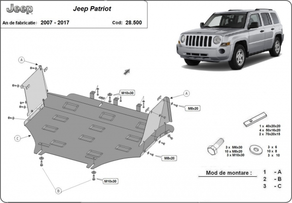 Cache sous moteur et de la boîte de vitesse Jeep Patriot