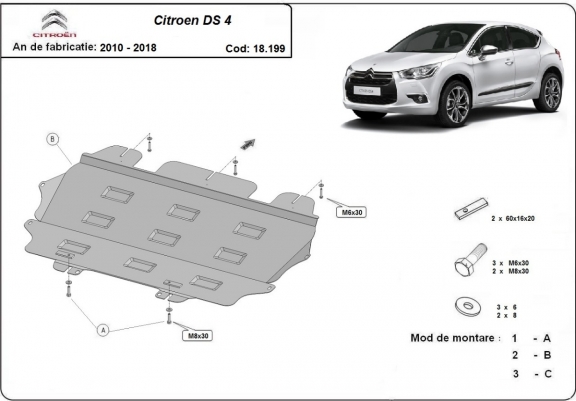 Cache sous moteur et de la boîte de vitesse Citroen DS4