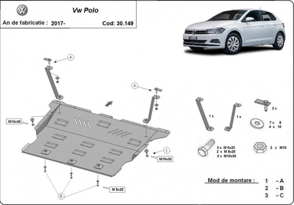 Cache sous moteur et de la boîte de vitesse VW Polo