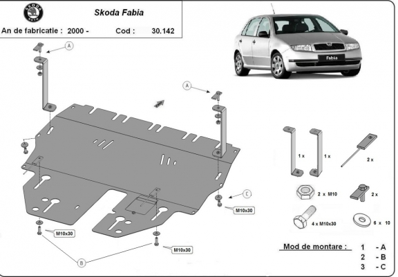 Cache sous moteur et de la boîte de vitesse Skoda Fabia 1