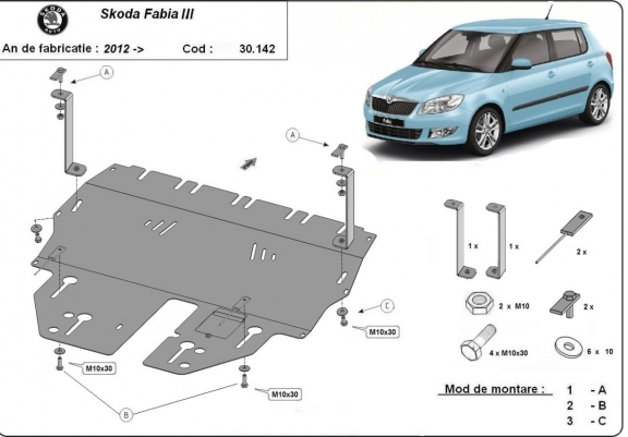 Cache sous moteur et de la boîte de vitesse Skoda Fabia 3