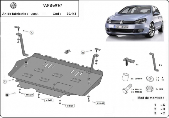 Cache sous moteur et de la boîte de vitesse VW Golf 6
