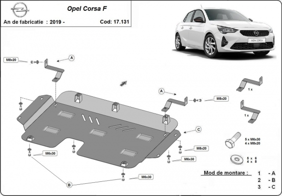Cache sous moteur et de la boîte de vitesse Opel Corsa F