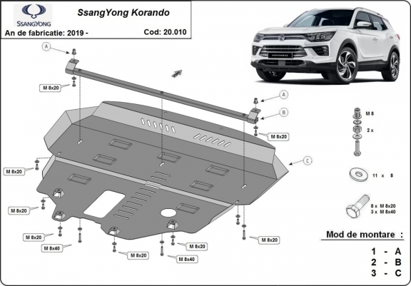 Cache sous moteur et de la radiateur SsangYong Korando