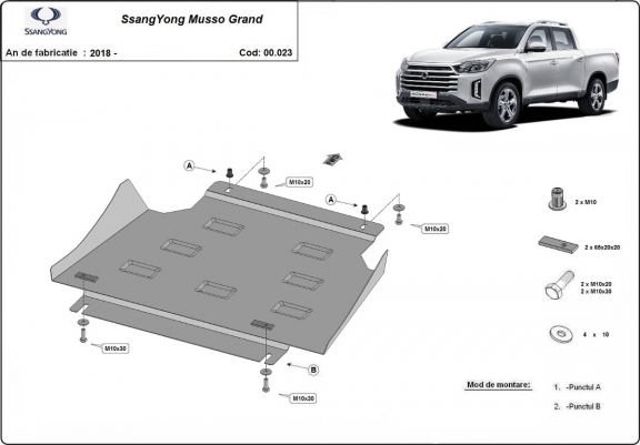 Cache de protection de la boîte de vitesse Ssangyong Musso Grand