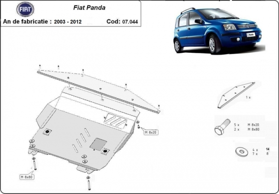 Cache sous moteur et de la boîte de vitesse Fiat Panda